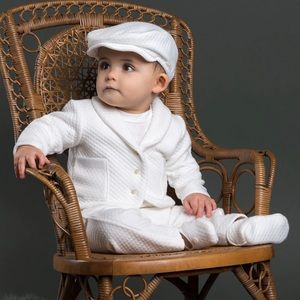 Baby boy christening quilted suit